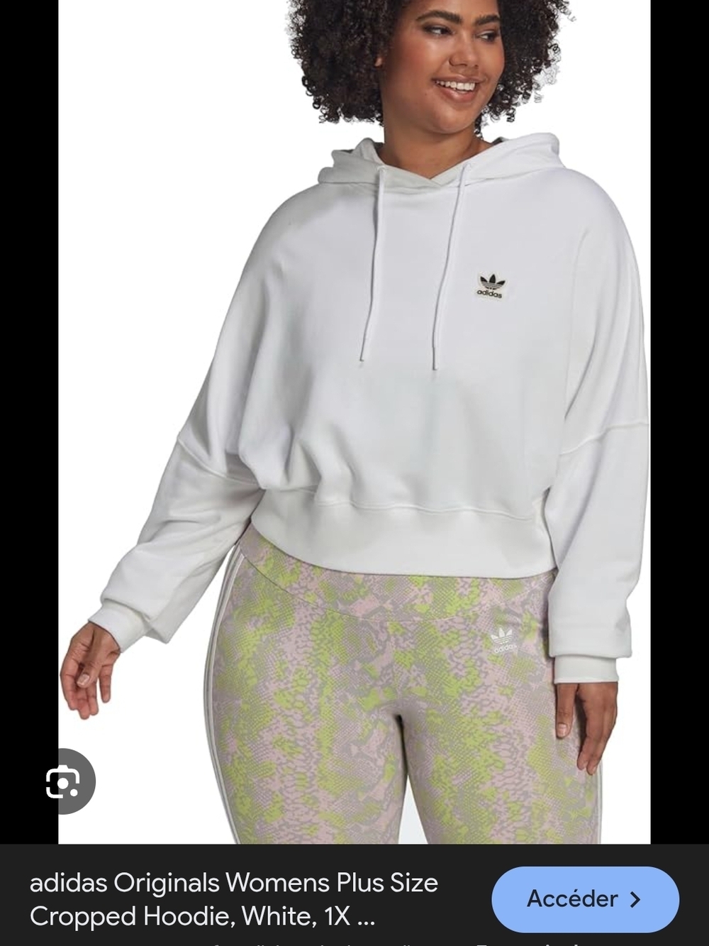 New adidas Originals White Cropped Hoodie with Trefoil